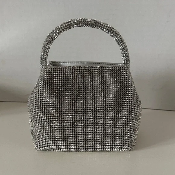 NWT Cult Gaia Solene Mini Top Round Handle Clear Rhinestone Silver Bag - Picture 7 of 10
